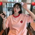 Wide Apple Embroidered Short-sleeve T Shirt Top