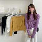 Long Sleeve V-neck Asymmetrical Crop Top