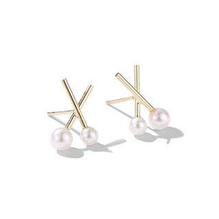 Faux Pearl Alloy Cross Earring 1 Pair - Earrings - Faux Pearl - X - One Size