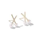 Faux Pearl Alloy Cross Earring 1 Pair - Earrings - Faux Pearl - X - One Size