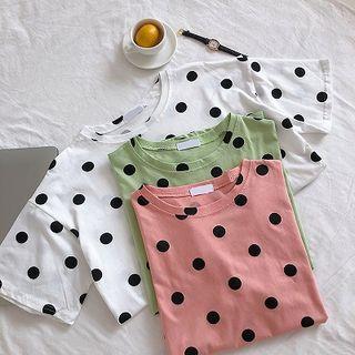 Polka Dot Crewneck Short-sleeve Top