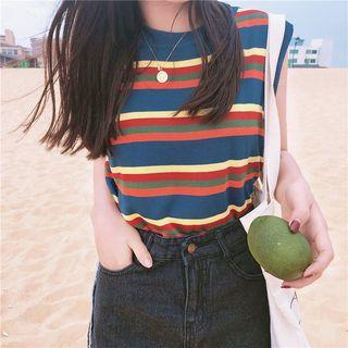 Striped Knit Sleeveless Top As Shown In Figure - One Size