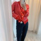 Striped Knit Cardigan Red - One Size