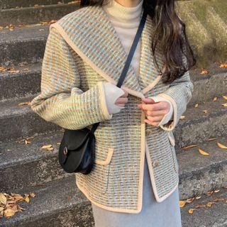 Peter Pan-collar Color Block Tweed Cardigan