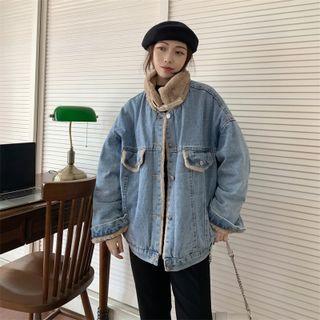 Faux Shearling Washed Denim Oversize Jacket