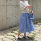 Gingham-panel Maxi Mock Two-piece Dress