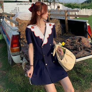 Strawberry Embroidered Contrast Collar Short-sleeve Mini A-line Dress