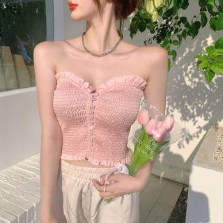 Ruffle Trim Strapless Top / Wide Leg Pants