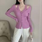 Mock Two-piece Ribbed Knit Sweater / Side-slit Straight Leg Pants