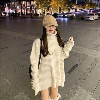 Plain Turtle-neck Loose-fit Long-sleeve Knit Sweater