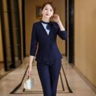 Double-breasted Blazer / Mini Pencil Skirt / Dress Pants / Blouse / Set