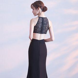 Halter Cut Out Mermaid Slit Evening Gown