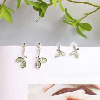 Cat Eye Stone Leaf Dangle Earring