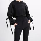 Black Cropped Long-sleeve Sweatshirt Black - One Size