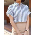 Plus Size Cuff-sleeve Striped Shirt