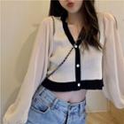 Balloon-sleeve Mesh Panel Cardigan