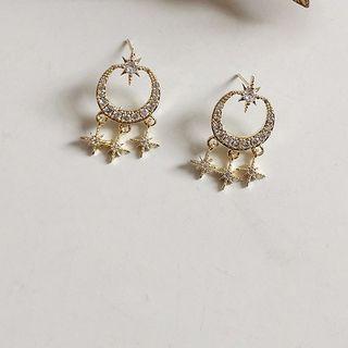Rhinestone Moon & Star Fringed Earring 1 Pair - As Shown In Figure - One Size