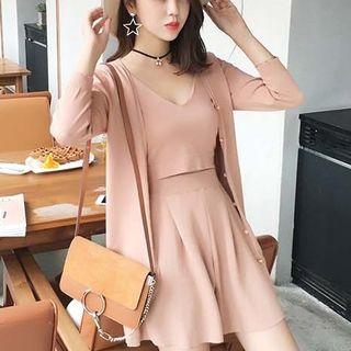 Set: Cardigan + Spaghetti Strap Top + Wide-leg Shorts