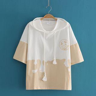 Color-block Cartoon Print Short Sleeve T-shirt