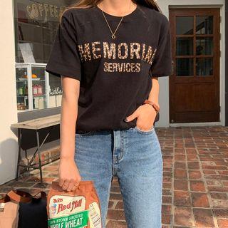 Leopard Letter-printed Short-sleeve T-shirt