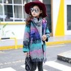 Pompom-accent Hooded Pattern Coat