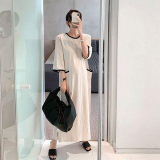 Contrast-trim Dual-pocket Maxi T-shirt Dress