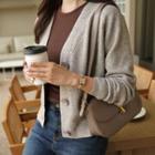 Raglan V-neck Waffle Cardigan