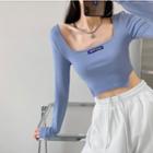 Asymmetrical Wide-neck Crop T-shirt