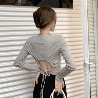 Round-neck Open-back Drawstring Crop Top