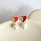 Alloy Heart Faux Pearl Dangle Earring S925 - Stud Earrings - 1 Pair - Love Heart - One Size