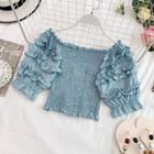 Elbow-sleeve Ruffled Cropped Top