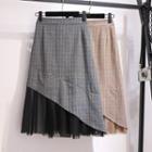 Mesh Panel Plaid A-line Skirt