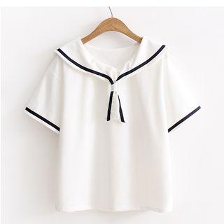 Contrast Trim Sailor Collar Short Sleeve T-shirt