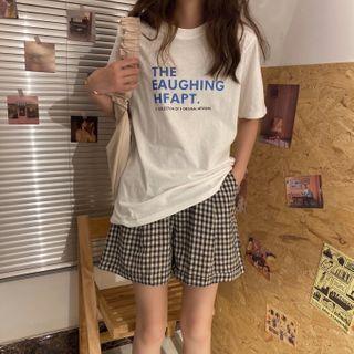 Short-sleeve Lettering T-shirt / Plaid Skirt / Shorts