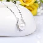 Sterling Silver Rhinestone Necklace With Real Pearl