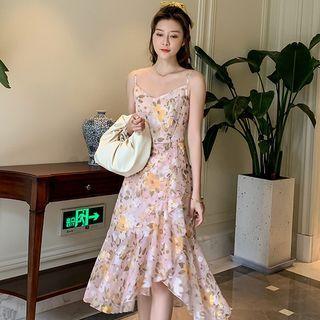 Spaghetti Strap Floral Ruffled Dress