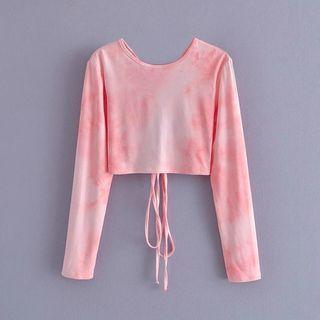 Tie-dyed Drawstring Long-sleeve Crop Top