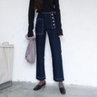 Buttoned High Waist Cropped Jeans