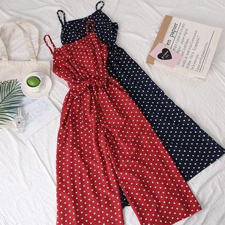 Sleeveless Tie-waist Dotted Jumpsuit
