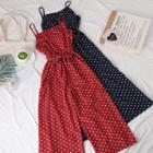 Sleeveless Tie-waist Dotted Jumpsuit