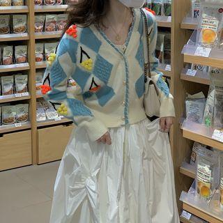 Argyle Cardigan White - One Size