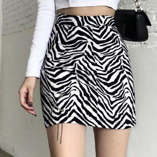 Chained Zebra Print Mini Pencil Skirt