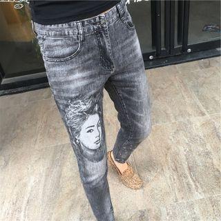Face Print Skinny Jeans