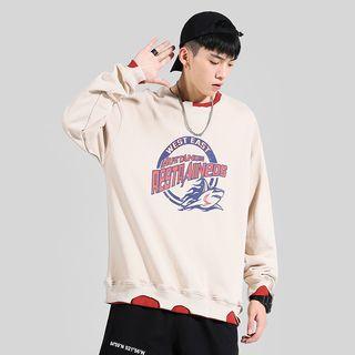 Mock Two-piece Shark Print Pullover