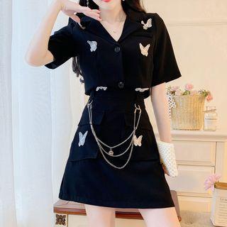 Set: Short-sleeve Butterfly Shirt + Skirt