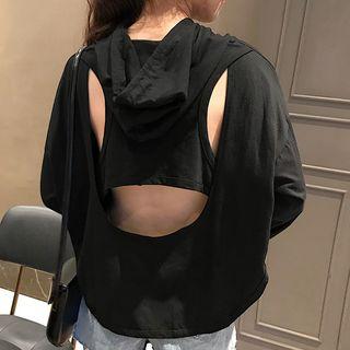Cutout Back Hooded Long-sleeve T-shirt