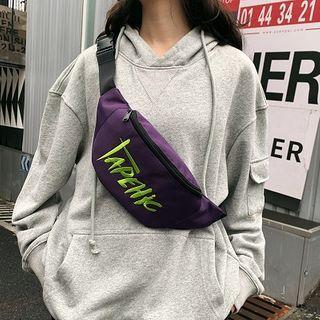 Letter Embroidered Nylon Sling Bag