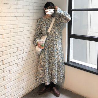 Floral Long-sleeve A-line Midi Dress As Shown In Figure - One Size