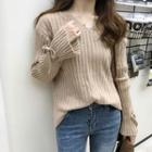 Tie-cuff Rib-knit Sweater