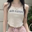 Lettering Cropped Tank Top Beige - One Size